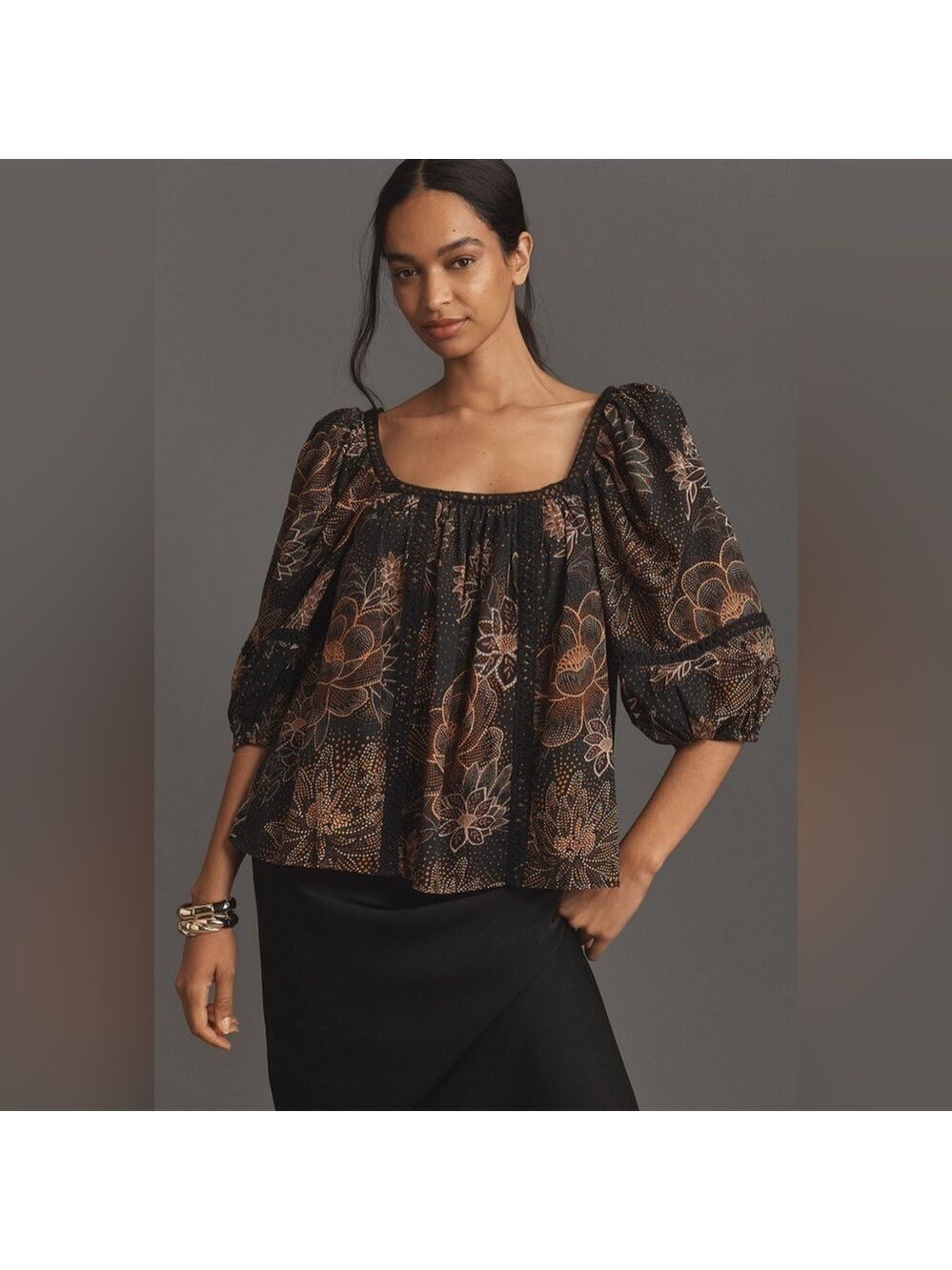 Farm Rio Lace Inset Peasant Blouse